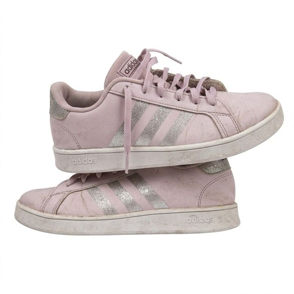 Adidas Grand Court 2.0 K Lavender Purple Silver Glitter Sneakers Youth 6 / Wmn 7 - Picture 7 of 9